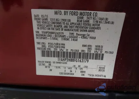 2015 Ford Taurus Sel из США, поврежденный, VIN 1FAHP2H88FG163179
